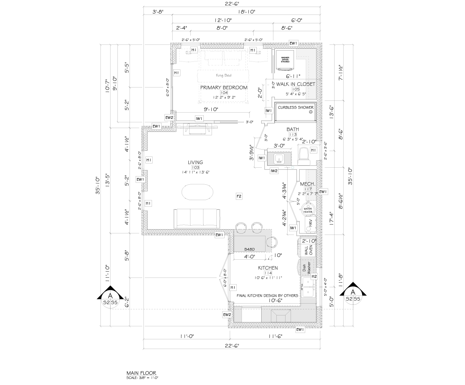Plan complet ouvert d'une suite secondaire à une chambre